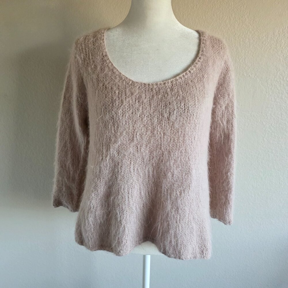 Augden New York Top Alpaca Front Silk Back Blush Sweater Boxy Fluffy Size S